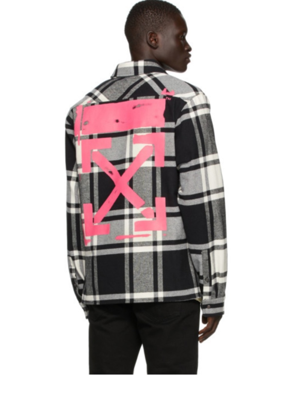 Off-White SSENSE Exclusive White Black Pink Plaid Logo Stencil Button Up Shirt